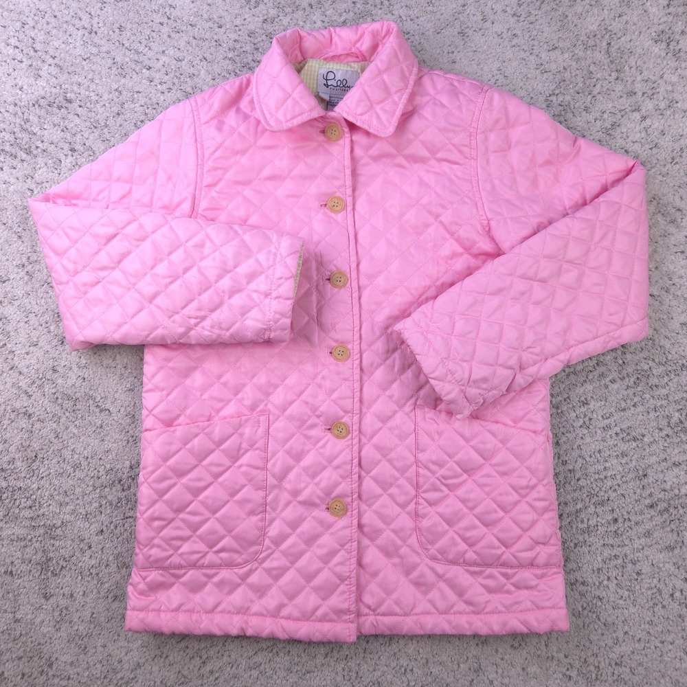 Lilly Pulitzer Jacket Girls Size 8 Quilted Pink Button Pockets Coat Collared GUC